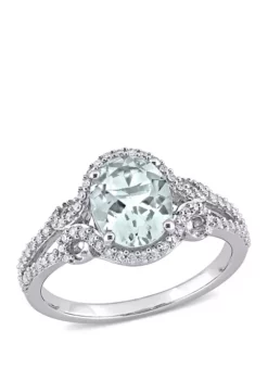 Best Pirce ⌛ Aquamarine and Diamond Halo Split Shank Ring by Belk & Co. ❤️ -DealsBelk & Co. Store Belk 11943