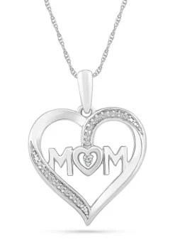Brand new ๐ Diamond Accent Sterling Silver Mom Pendant Necklace by Belk & Co. โจ