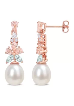 Deals ๐ Morganite, White Topaz and Aquamarine and 8.5 - 9 MM White Cultured Freshwater Pearl Drop Earrings in 18k Rose Gold Plated Sterling Silver by Belk & Co. ๐งจ