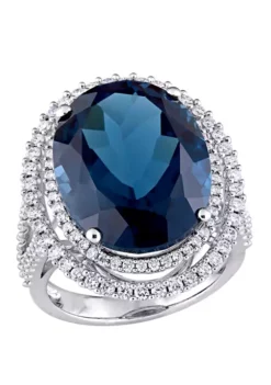 Coupon 🛒 22 ct. t.w. London Blue Topaz and 7/8 ct. t.w. Diamond Double Halo Ring in 14K White Gold by Belk & Co. 🧨