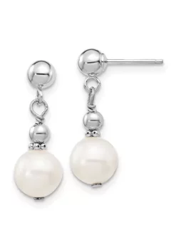 Flash Sale 🔥 14K White Gold 7-8mm White Semi-round Freshwater Cultured Pearl Dangle Post Earrings by Belk & Co. 😀