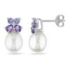 Discount ✨ Cultured Freshwater Pearl, Tanzanite, Amethyst and Diamond Stud Earrings in Sterling Silver by Belk & Co. ⌛