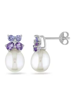 Discount ✨ Cultured Freshwater Pearl, Tanzanite, Amethyst and Diamond Stud Earrings in Sterling Silver by Belk & Co. ⌛ -DealsBelk & Co. Store Belk 12040