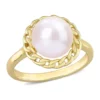 New 🥰 9-9.5mm Cultured Freshwater Pearl Halo Link Ring in Yellow Plated Sterling Silver by Belk & Co. 🔔