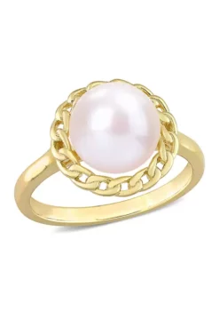 New ๐ฅฐ 9-9.5mm Cultured Freshwater Pearl Halo Link Ring in Yellow Plated Sterling Silver by Belk & Co. ๐