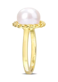 New 🥰 9-9.5mm Cultured Freshwater Pearl Halo Link Ring in Yellow Plated Sterling Silver by Belk & Co. 🔔 -DealsBelk & Co. Store Belk 12052