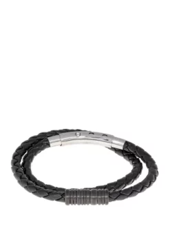 Promo 😍 Stainless Steel Black Braided Leather Leather Bracelet with Adjustable Clasp and Black Ion Plating by Belk & Co. 🔥 -DealsBelk & Co. Store Belk 12068