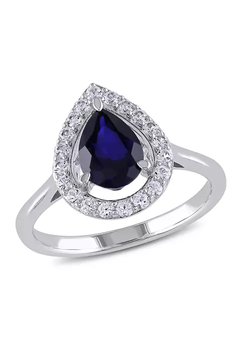 Best Pirce 😉 Lab Created Created Blue and Created White Sapphire Teardrop Halo Ring in Sterling Silver by Belk & Co. ✔️ 1 Best Pirce 😉 Lab Created Created Blue and Created White Sapphire Teardrop Halo Ring in Sterling Silver by Belk & Co. ✔️
