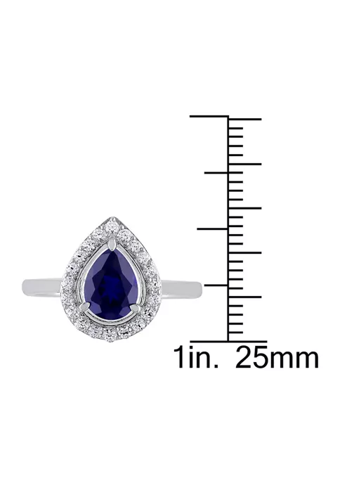 Best Pirce 😉 Lab Created Created Blue and Created White Sapphire Teardrop Halo Ring in Sterling Silver by Belk & Co. ✔️ 2 Best Pirce 😉 Lab Created Created Blue and Created White Sapphire Teardrop Halo Ring in Sterling Silver by Belk & Co. ✔️ - Image 2