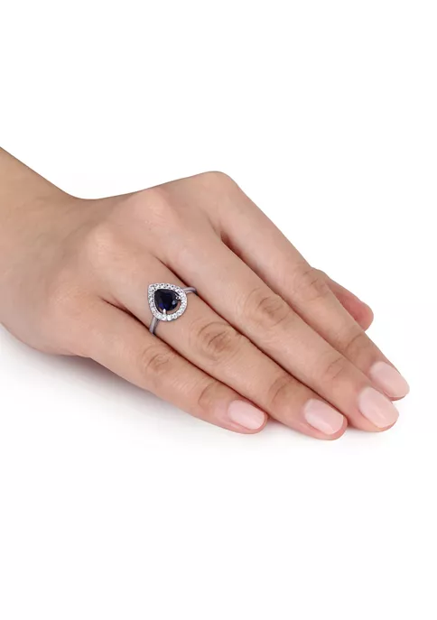 Best Pirce 😉 Lab Created Created Blue and Created White Sapphire Teardrop Halo Ring in Sterling Silver by Belk & Co. ✔️ 4 Best Pirce 😉 Lab Created Created Blue and Created White Sapphire Teardrop Halo Ring in Sterling Silver by Belk & Co. ✔️ - Image 4