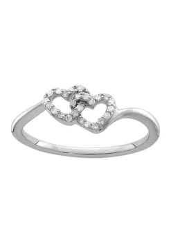 Flash Sale 🛒 1/10 ct. t.w. Diamond Double Heart Promise Ring in Rhodium Plated Sterling Silver by Belk & Co. 😉