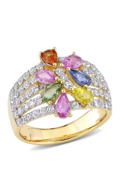 Cheap 😀 2.88 ct. t.w. Multi-Color Sapphire Floral Ring in 14k Yellow Gold by Belk & Co. 🎉 -DealsBelk & Co. Store Belk 12132