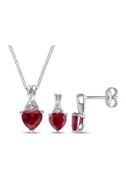 Best reviews of ❤️ Lab Created 3 3/4 CT TGW Created Ruby and Diamond Heart Twist Pendant with Chain and Earrings 2-Piece Set in Sterling Silver by Belk & Co. 🤩