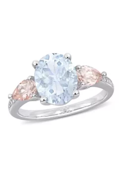 Hot Sale 😀 3 CT TGW Ice Aquamarine, Morganite and Diamond-Accent 3-Stone Ring in Sterling Silver by Belk & Co. 🛒