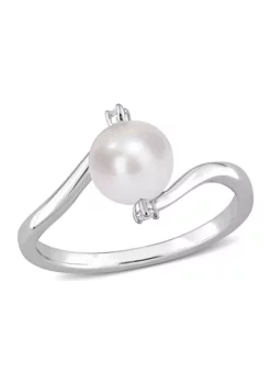 Deals 😀 Lab Created 7-7.5mm Freshwater Cultured Pearl and Created White Sapphire Bypass Ring in Sterling Silver by Belk & Co. 🛒