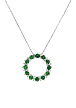 Flash Sale 👏 7/8 ct. t.w. Lab Created Emerald and Lab Created White Sapphire Pendant Necklace in Sterling Silver by Belk & Co. 🥰