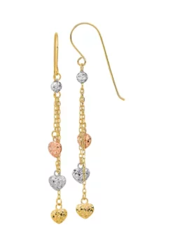 Flash Sale ✔️ 14K Tri-Color Diamond-Cut Triple Heart Dangle Shepherd Hook Earrings by Belk & Co. 🌟