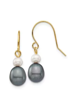 New 😀 14K Yellow Gold 4-7mm White/Black Round/Rice Freshwater Cultured Pearl Dangle Earrings by Belk & Co. 🎉