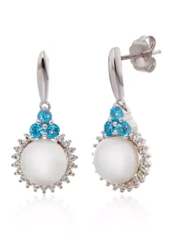 Brand new 👏 Freshwater Pearl and Blue Topaz Drop Earrings in Sterling Silver by Belk & Co. 🛒 -DealsBelk & Co. Store Belk 12302