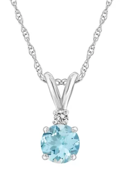 Brand new ๐ 14K Gold 5mm Round Aquamarine Diamond Accent Pendant by Belk & Co. ๐งจ