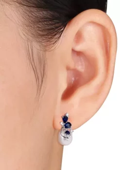 Budget ✨ 2-Piece Set 7.5-9 Millimeter Cultured Freshwater Pearl, Blue Sapphire and 1/10 ct. t.w. Diamond 3-Stone Earrings and Necklace in 10k White Gold by Belk & Co. 👏 -DealsBelk & Co. Store Belk 12363