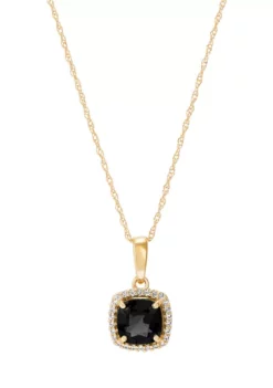 Best deal ๐ 7/8 ct. t.w. Onyx and Lab Created White Sapphire Pendant in 10K Yellow Gold by Belk & Co. ๐