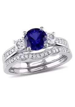 Budget 👏 1.31 ct. t.g.w. Created Blue and White Sapphire and 1/7 ct. t.w. Diamond Bridal Ring Set in 10K White Gold by Belk & Co. 🔥 -DealsBelk & Co. Store Belk 12391
