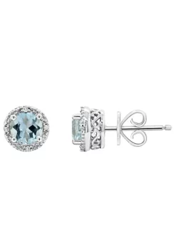 Top 10 ๐ฏ Sterling Silver 5mm Round Aquamarine Diamond Accent Halo Stud Earrings by Belk & Co. ๐