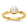 Budget 🛒 Sterling Silver Stackable Expressions White Freshwater Cultured Pearl Gold-plated Ring by Belk & Co. 💯