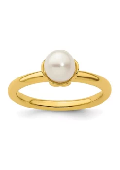Budget 🛒 Sterling Silver Stackable Expressions White Freshwater Cultured Pearl Gold-plated Ring by Belk & Co. 💯