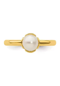Budget 🛒 Sterling Silver Stackable Expressions White Freshwater Cultured Pearl Gold-plated Ring by Belk & Co. 💯 -DealsBelk & Co. Store Belk 12416