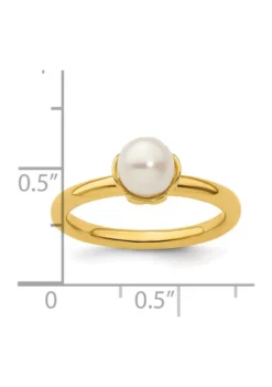 Budget 🛒 Sterling Silver Stackable Expressions White Freshwater Cultured Pearl Gold-plated Ring by Belk & Co. 💯 -DealsBelk & Co. Store Belk 12417