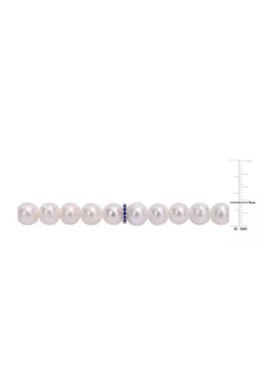 Best Pirce 🌟 Lab Created 9-9.5 MM Cultured Freshwater Pearl and 2/5 CT TGW Created Blue Sapphire and Diamond Bracelet in Sterling Silver by Belk & Co. ⌛ -DealsBelk & Co. Store Belk 12441