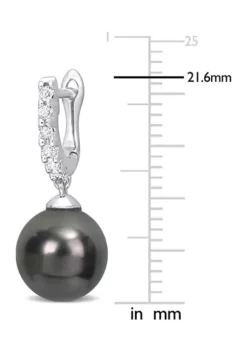 Best deal 👍 8.5-9mm Black Tahitian Pearl and 3/8 CT TGW White Topaz Drop Cuff Earrings in Sterling Silver by Belk & Co. ❤️ -DealsBelk & Co. Store Belk 12524