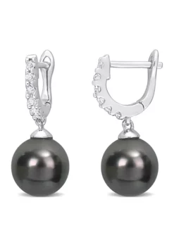 Best deal 👍 8.5-9mm Black Tahitian Pearl and 3/8 CT TGW White Topaz Drop Cuff Earrings in Sterling Silver by Belk & Co. ❤️ -DealsBelk & Co. Store Belk 12525