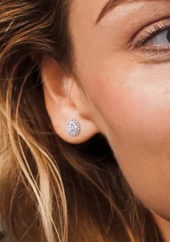 Hot Sale 🔥 2 ct. t.w. Created Moissanite Oval Halo Stud Earrings in Sterling Silver by Belk & Co. ✔️ -DealsBelk & Co. Store Belk 12548