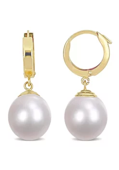 Cheapest 🎉 11-12MM Cultured South Sea Pearl Drop Huggie Earrings in 14K Yellow Gold by Belk & Co. 🛒
