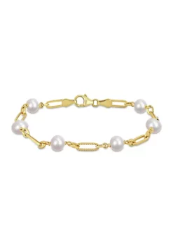 Top 10 โจ 7-7.5mm Cultured Freshwater Pearl and Fancy Oval Link Bracelet in 18k Yellow Gold Plated Sterling Silver by Belk & Co. ๐ฏ
