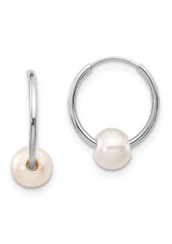 Best reviews of ❤️ 14K White Gold 5-6mm White Freshwater Cultured Pearl Endless Hoop Earrings by Belk & Co. 🎉