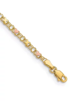 Cheapest 🎉 14K Yellow Gold and Rose Rhodium X's and Hearts 10 Inch Anklet by Belk & Co. ✔️