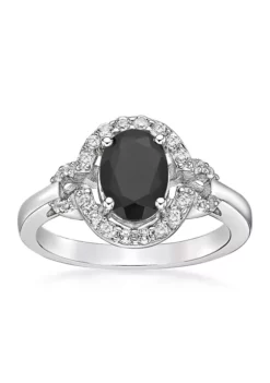 Coupon ⌛ 1. 15 ct. t.w. Black Onyx and 1/2 ct. t.w. White Topaz Ring in Sterling Silver by Belk & Co. 🔔