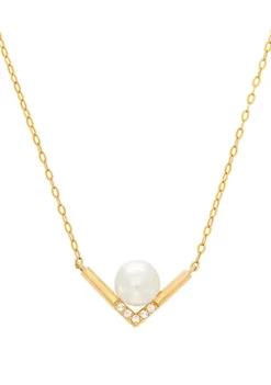 Cheap ๐ฏ Freshwater Pearl and 1/10 ct. t.w. White Topaz Necklace in 10k Yellow Gold by Belk & Co. โค๏ธ