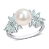Best Pirce 🔔 9-9.5mm Cultured Freshwater Pearl and 3/5 CT TGW Aquamarine and 1/8 CT TW Diamond Flower Ring in 14k White Gold by Belk & Co. 😀