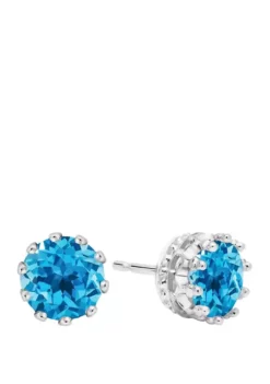 Discount 🧨 3 ct. t.w. Round Crown Swiss Blue Topaz Earring Studs In 14K White Gold by Belk & Co. ⭐