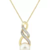 Wholesale ✨ 1/10 ct. t.w. Diamond and Pearl Pendant Necklace in 10K Yellow Gold by Belk & Co. 🛒