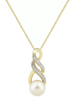 Wholesale ✨ 1/10 ct. t.w. Diamond and Pearl Pendant Necklace in 10K Yellow Gold by Belk & Co. 🛒