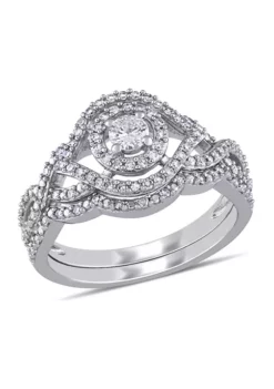Best Sale ⭐ 1/2 CT TW Diamond Halo Twist Bridal Set in 10k White Gold by Belk & Co. ✨ -DealsBelk & Co. Store Belk 12755