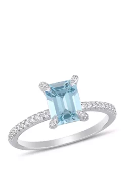 Flash Sale 🛒 1.33 ct. t.w. Aquamarine and 1/10 ct. t.w. Diamond Ring in 14k White Gold by Belk & Co. 👍