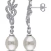 Outlet 😉 Pearl and 1/10 ct. t.w. Diamond Floral Drop Earrings in Sterling Silver by Belk & Co. ⌛