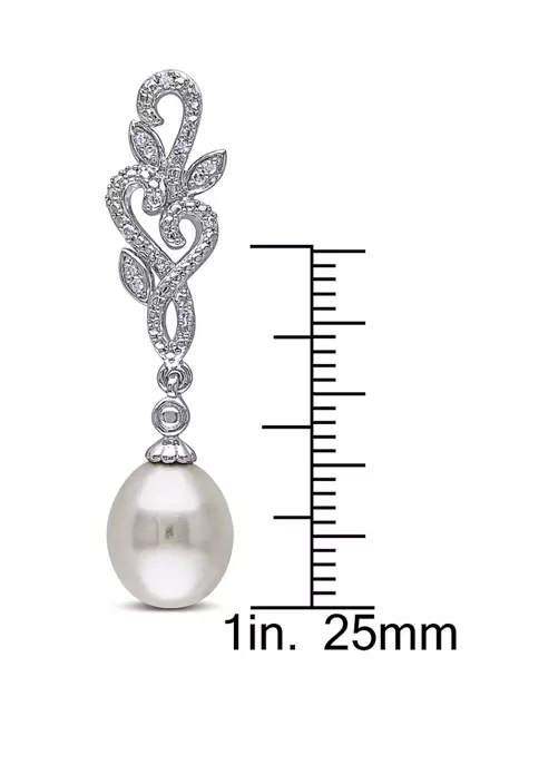 Outlet 😉 Pearl and 1/10 ct. t.w. Diamond Floral Drop Earrings in Sterling Silver by Belk & Co. ⌛ 2 Outlet 😉 Pearl and 1/10 ct. t.w. Diamond Floral Drop Earrings in Sterling Silver by Belk & Co. ⌛ - Image 2